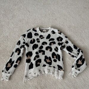Altar'd State Leopard Print Crew Neck Sweater
